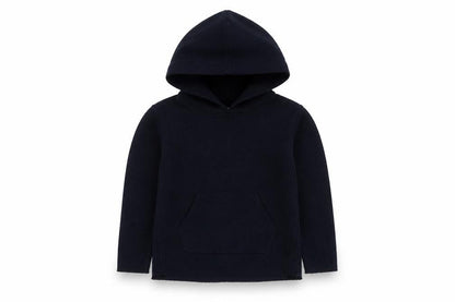 Front view of Zara girls’ blue knit pullover hoodie 3-4 years long sleeve