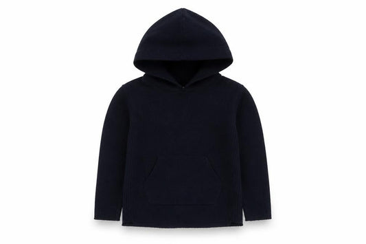 Front view of Zara girls’ blue knit pullover hoodie 3-4 years long sleeve