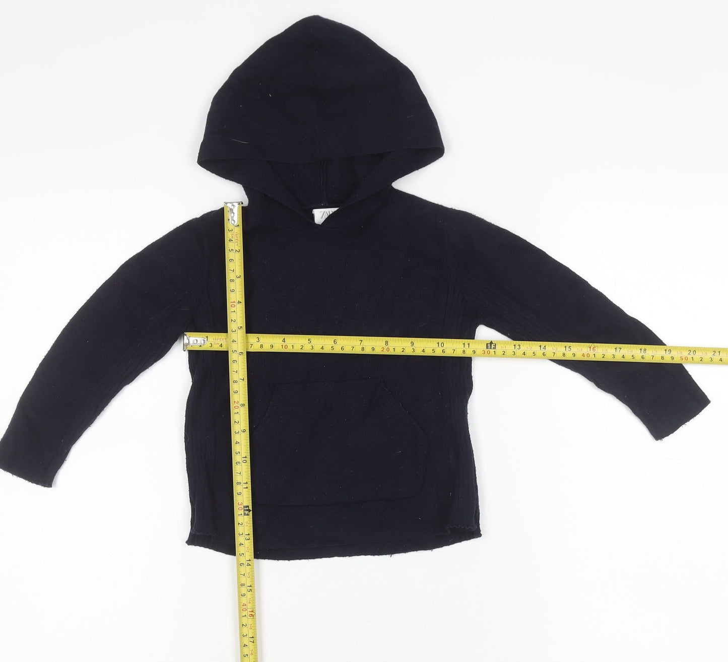 Zara Girls Blue Knit Pullover Hoodie 3-4 Years Long Sleeve