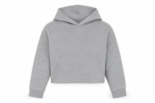 Front view of Puma girls’ grey pullover hoodie 13-14 years graphic logo sportswear