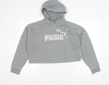 Puma Girls Grey Pullover Hoodie 13-14 Years Graphic Logo Sportswear