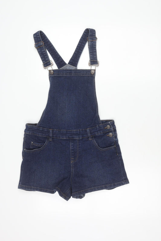 New Look Women’s Blue Denim Dungaree Shorts UK 10 Adjustable Straps