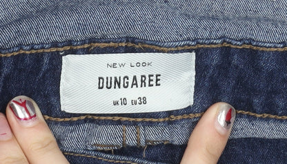 New Look Women’s Blue Denim Dungaree Shorts UK 10 Adjustable Straps