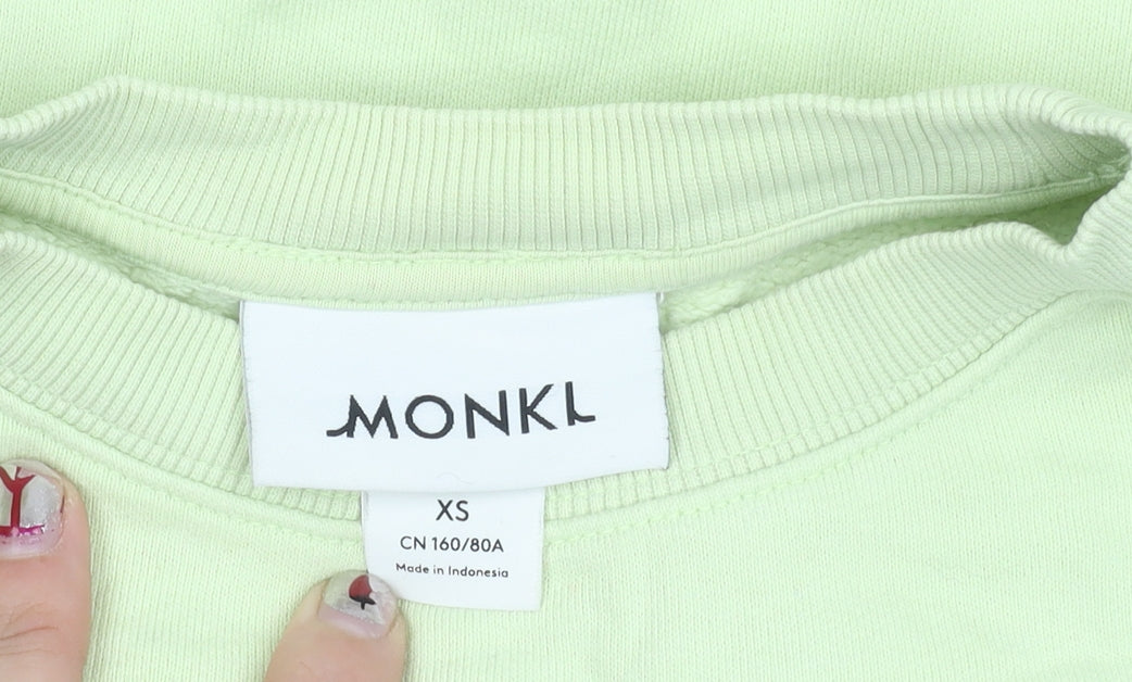 Monki Womens Green XS Sweatshirt Crew Neck Cotton Casual