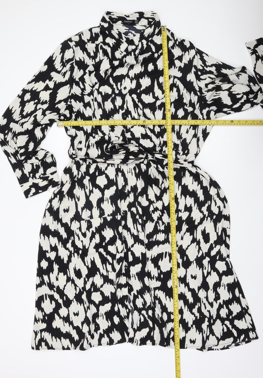 Boohoo Women’s Black White Animal Print Wrap Dress Size 24