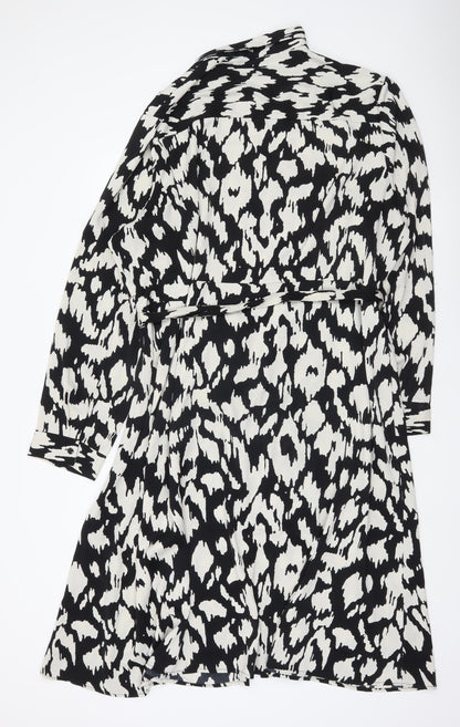 Boohoo Women’s Black White Animal Print Wrap Dress Size 24