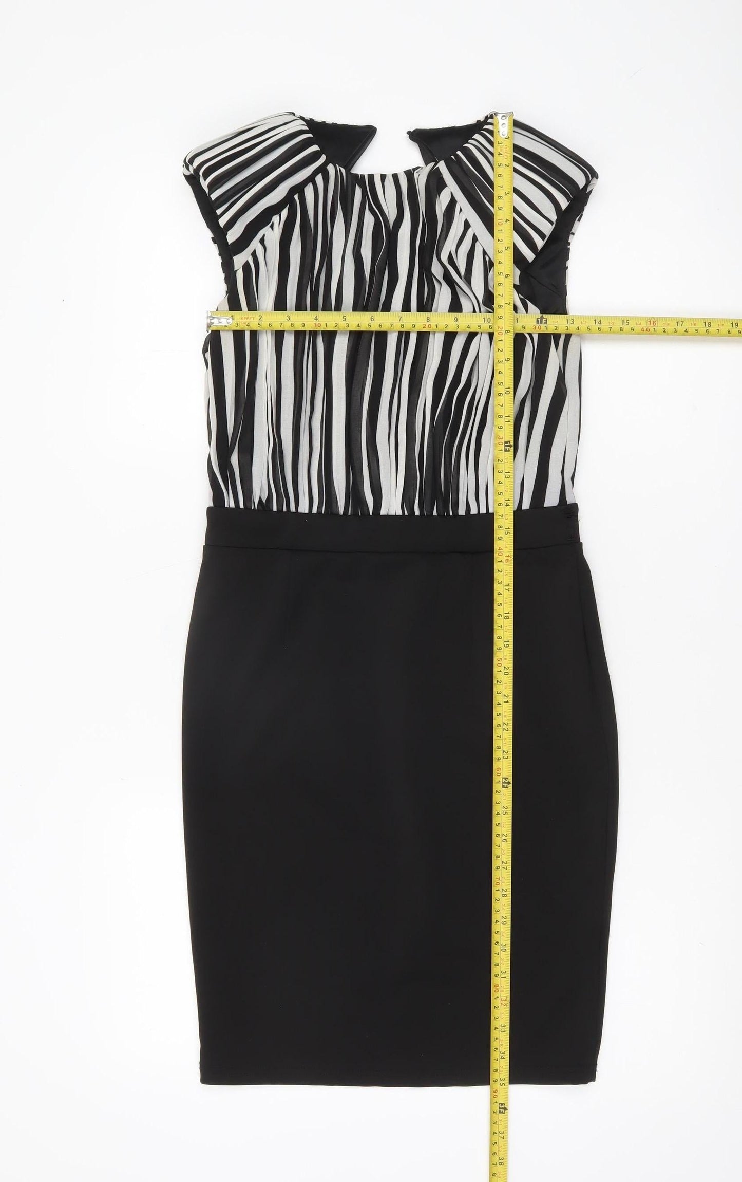 Little Mistress Women’s Black White Stripe Sheath Knee Dress UK 8