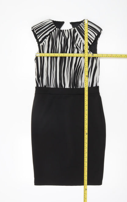 Little Mistress Women’s Black White Stripe Sheath Knee Dress UK 8