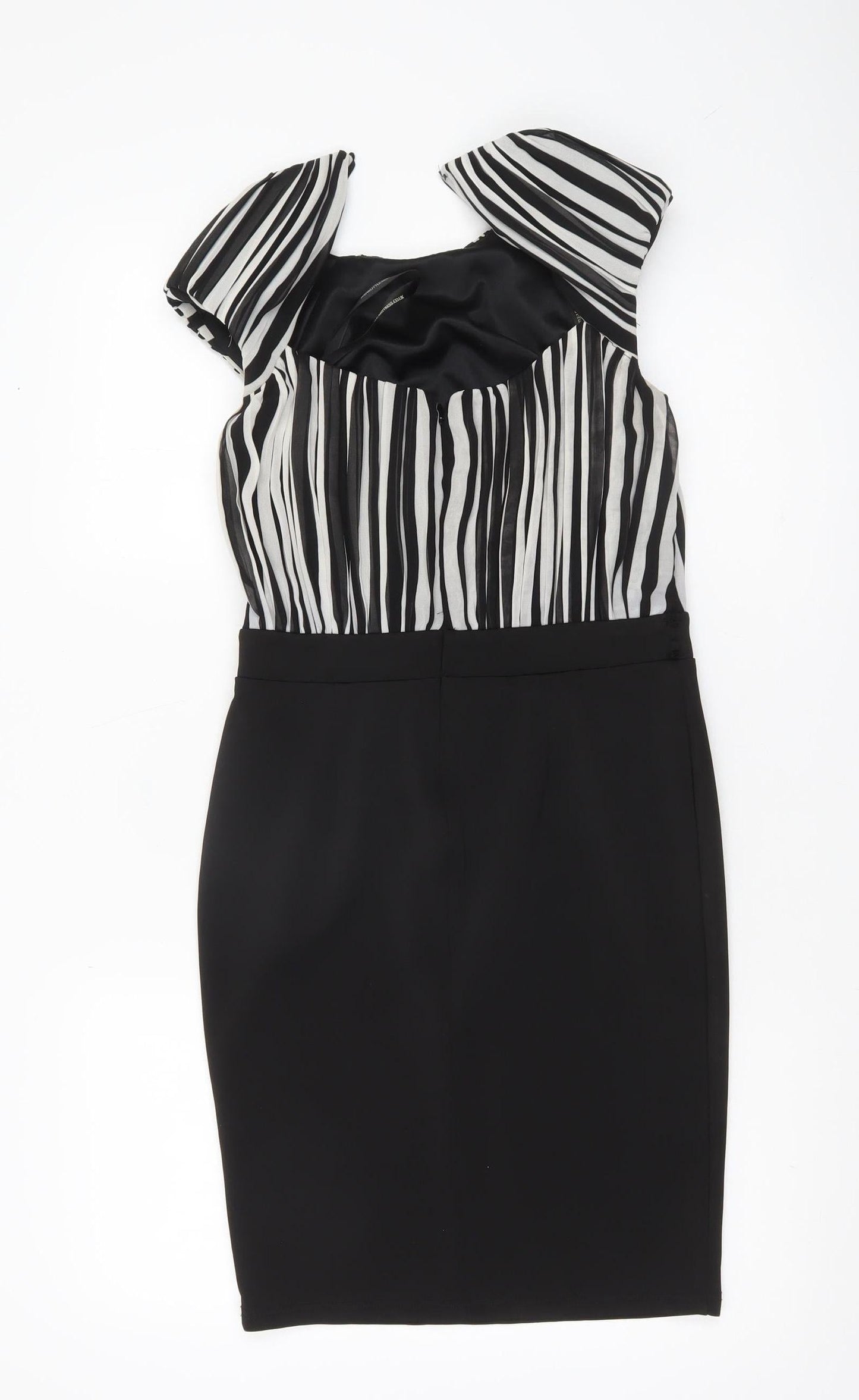 Little Mistress Women’s Black White Stripe Sheath Knee Dress UK 8
