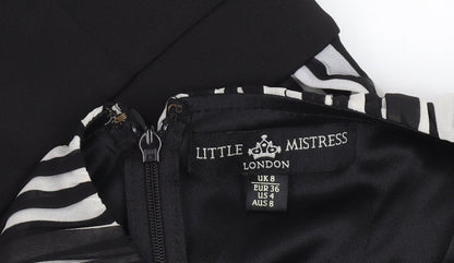 Little Mistress Women’s Black White Stripe Sheath Knee Dress UK 8