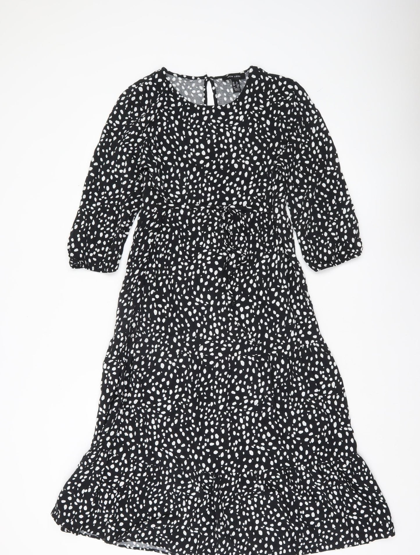 New Look Women’s Black Polka Dot Midi Dress Size 12 A-Line