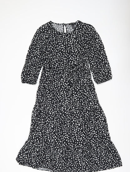 New Look Women’s Black Polka Dot Midi Dress Size 12 A-Line