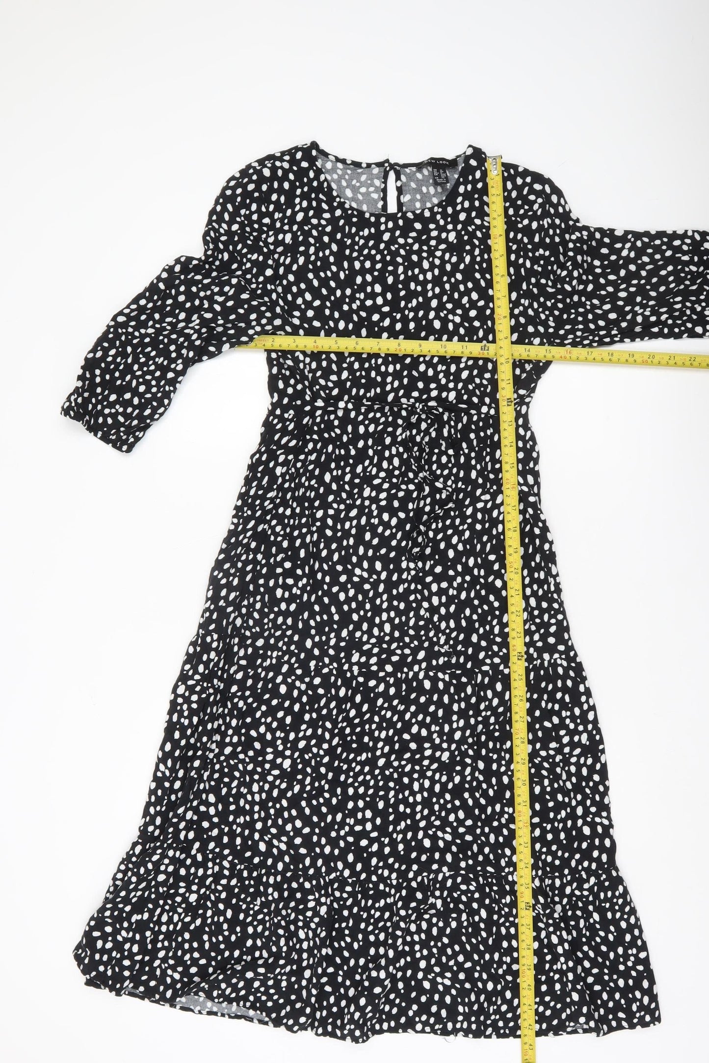 New Look Women’s Black Polka Dot Midi Dress Size 12 A-Line