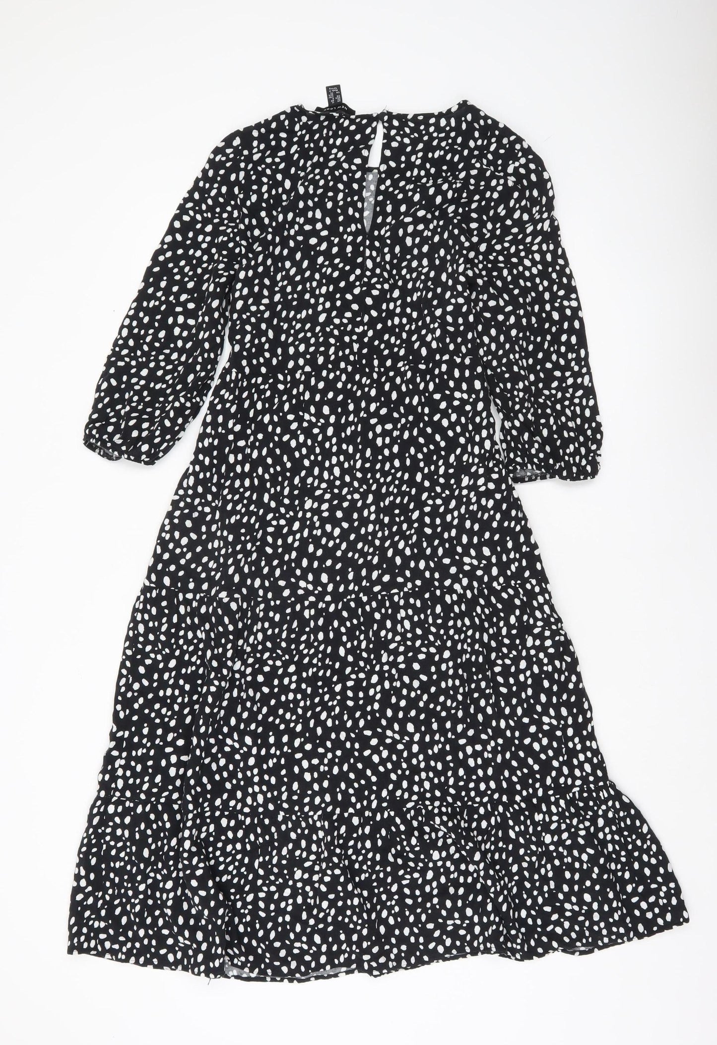 New Look Women’s Black Polka Dot Midi Dress Size 12 A-Line