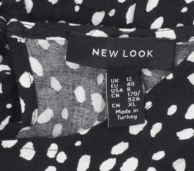 New Look Women’s Black Polka Dot Midi Dress Size 12 A-Line