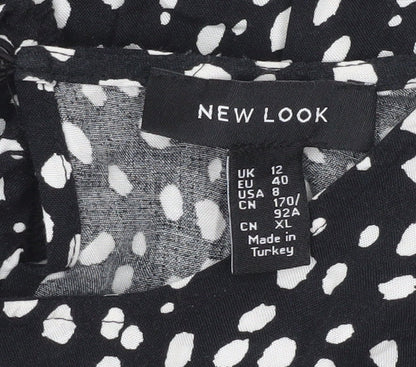 New Look Women’s Black Polka Dot Midi Dress Size 12 A-Line