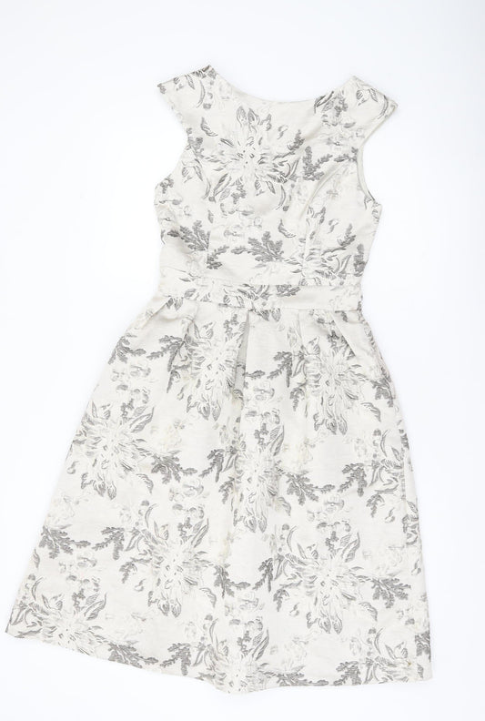 Miss Selfridge Womens Ivory Floral Jacquard Fit & Flare Dress Size 8