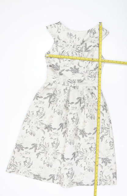 Miss Selfridge Womens Ivory Floral Jacquard Fit & Flare Dress Size 8