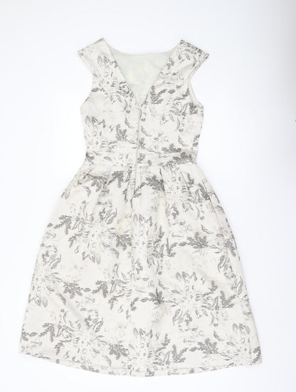 Miss Selfridge Womens Ivory Floral Jacquard Fit & Flare Dress Size 8