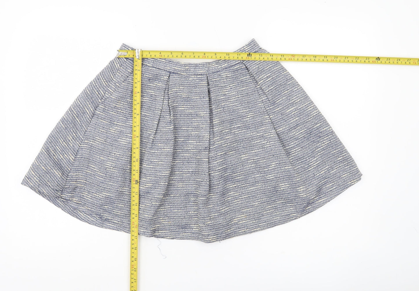 New Look Women’s Blue Tweed A-Line Mini Skirt S Lined Zip