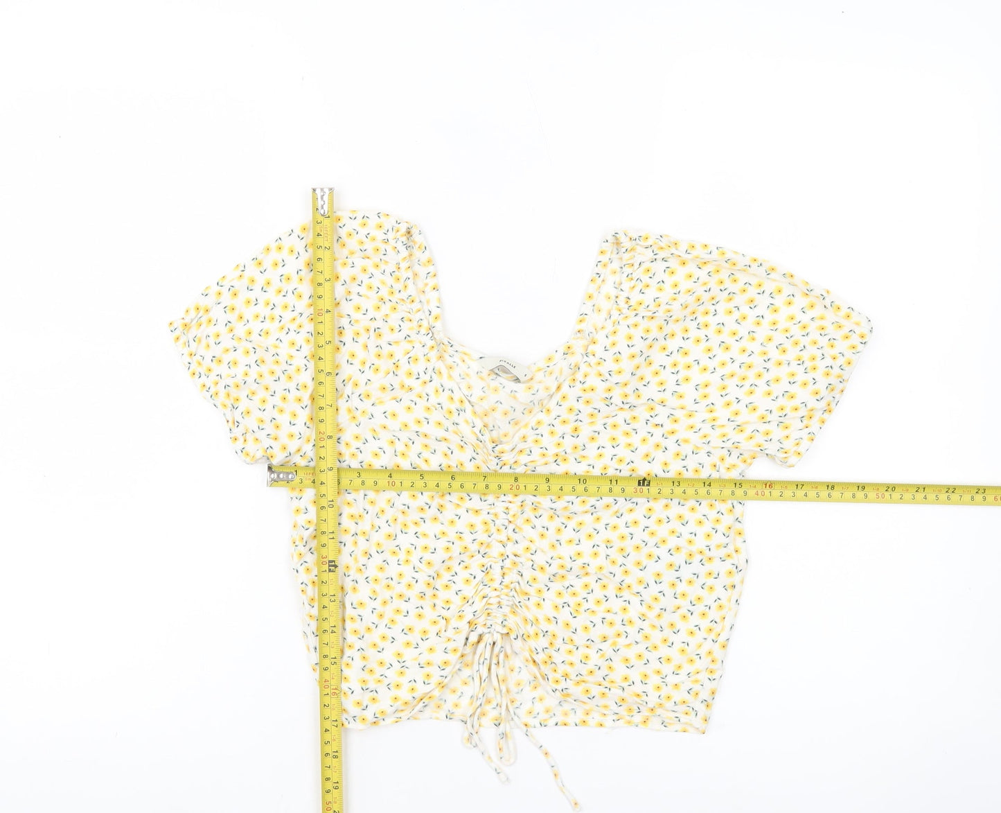 Pigalle Women’s Yellow Floral Cropped Blouse Top Size S Viscose Summer
