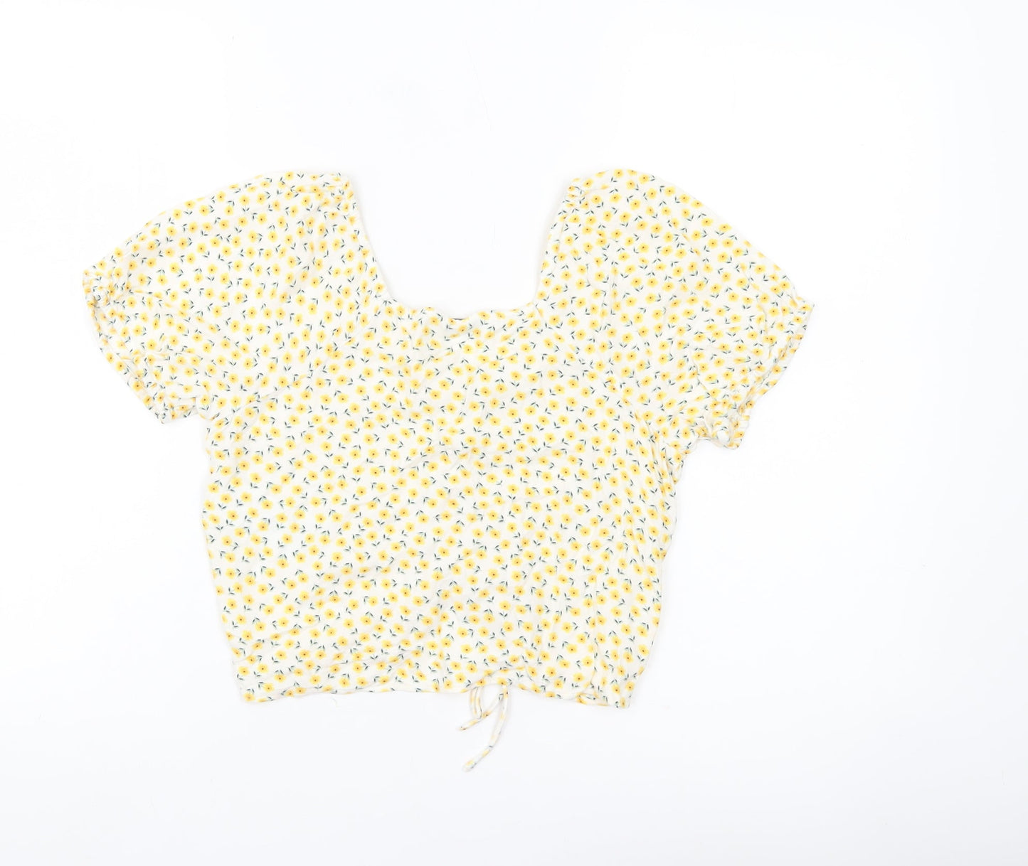Pigalle Women’s Yellow Floral Cropped Blouse Top Size S Viscose Summer