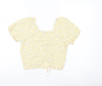 Pigalle Women’s Yellow Floral Cropped Blouse Top Size S Viscose Summer
