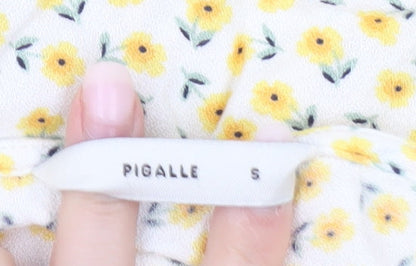 Pigalle Women’s Yellow Floral Cropped Blouse Top Size S Viscose Summer