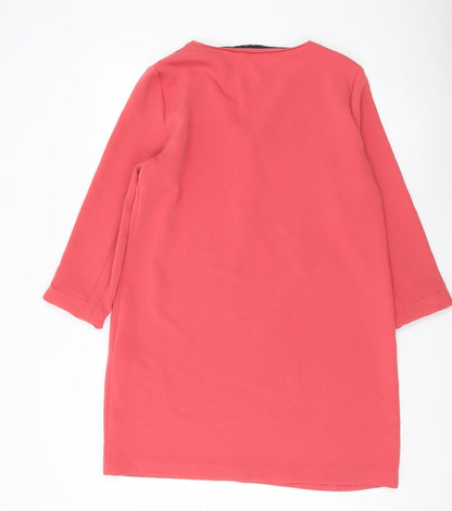 Zara Women Pink Shift Dress XL V-Neck 3/4 Sleeve Zip Detail