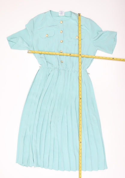 Eastex Women’s Blue Pleated Midi Shirt Dress Size 14