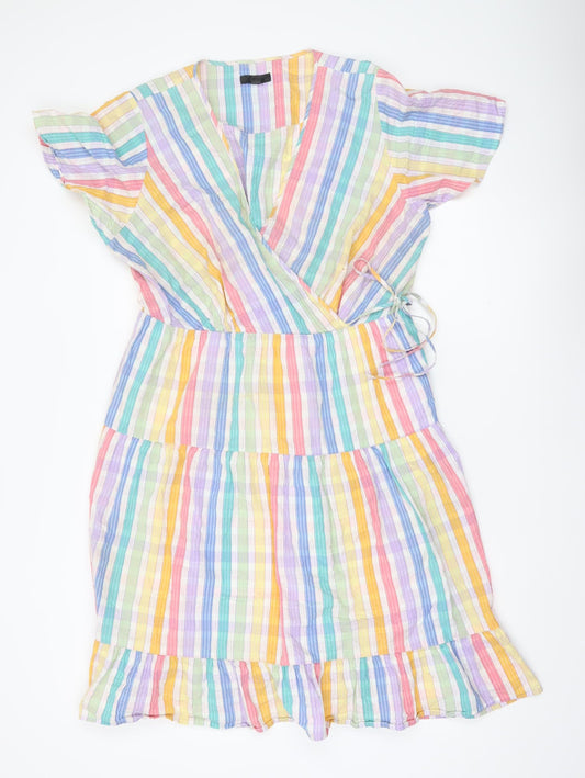 J.Crew Womens Multicoloured Stripe Wrap Dress Size 16 Flutter Sleeve