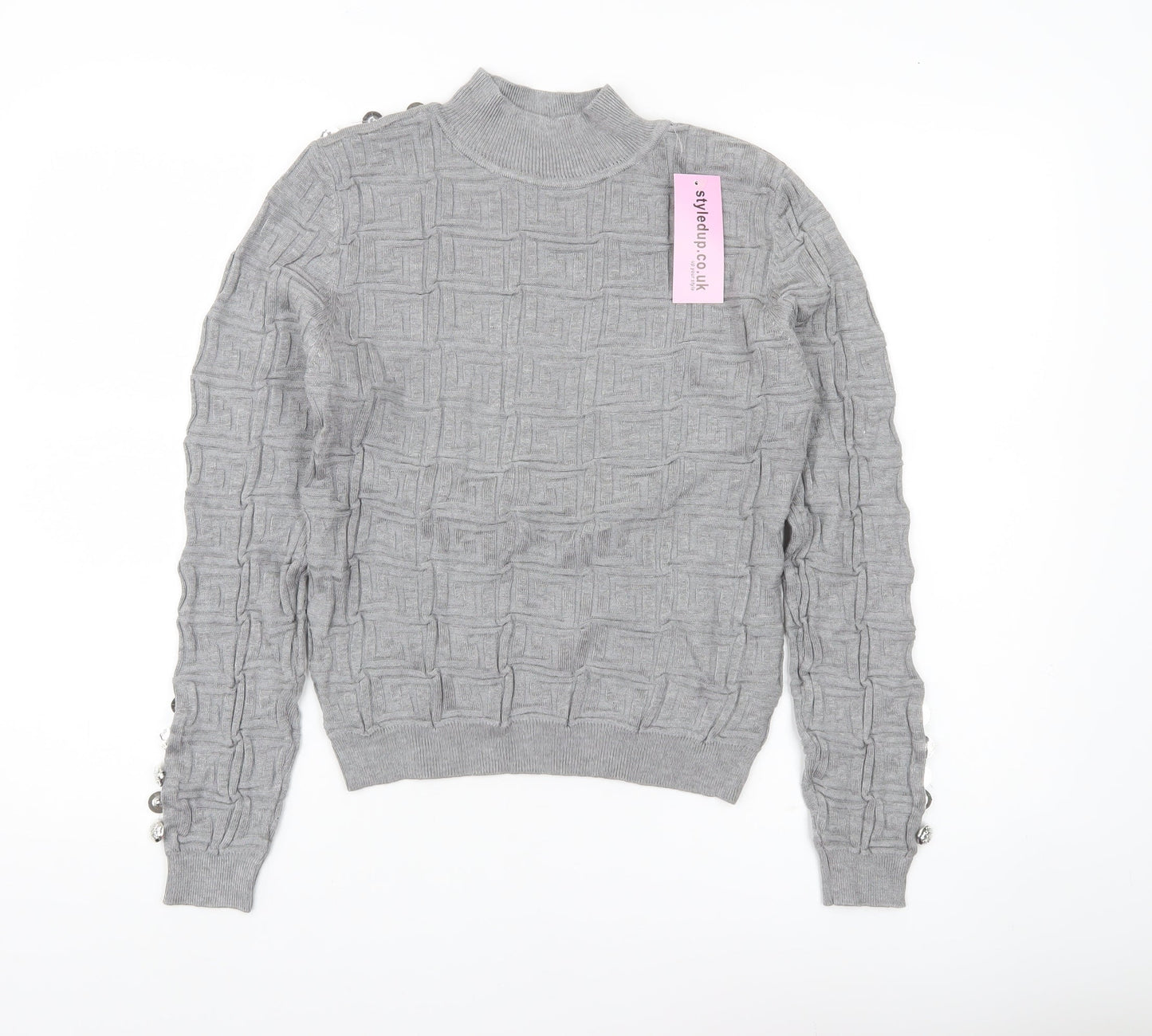 May by Shining Star Women’s Grey Mock Neck Pullover Jumper One Size