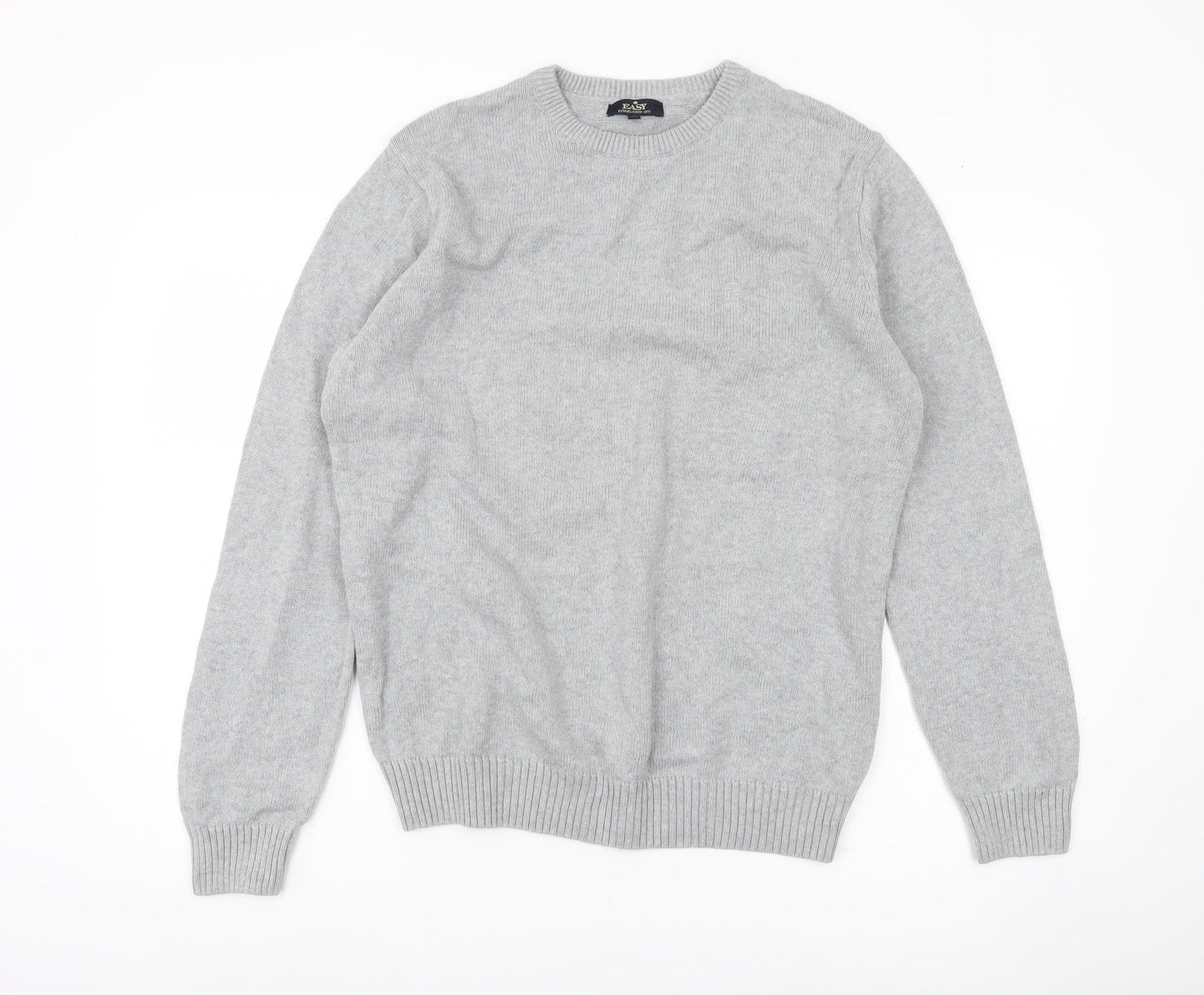 EASY Mens Grey Cotton Pullover Jumper Size L Crew Neck Knitwear