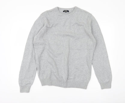 EASY Mens Grey Cotton Pullover Jumper Size L Crew Neck Knitwear