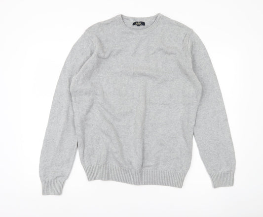 EASY Mens Grey Cotton Pullover Jumper Size L Crew Neck Knitwear