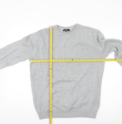 EASY Mens Grey Cotton Pullover Jumper Size L Crew Neck Knitwear