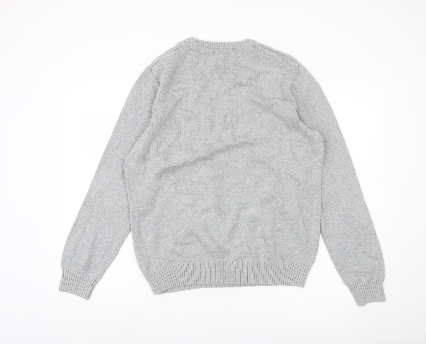 EASY Mens Grey Cotton Pullover Jumper Size L Crew Neck Knitwear