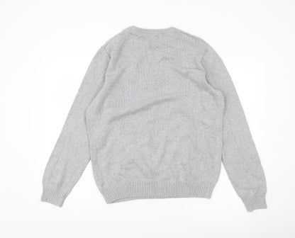 EASY Mens Grey Cotton Pullover Jumper Size L Crew Neck Knitwear