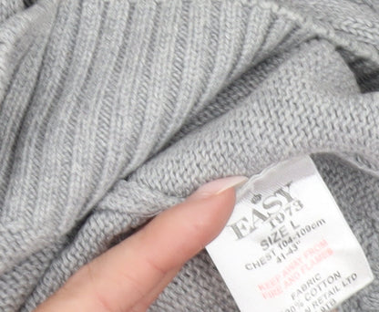 EASY Mens Grey Cotton Pullover Jumper Size L Crew Neck Knitwear