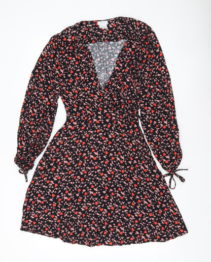 Ghost Women’s Black Floral Print XS Wrap Dress Long Sleeve Viscose