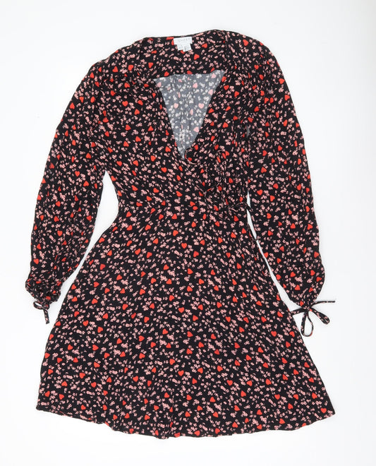 Ghost Women’s Black Floral Print XS Wrap Dress Long Sleeve Viscose