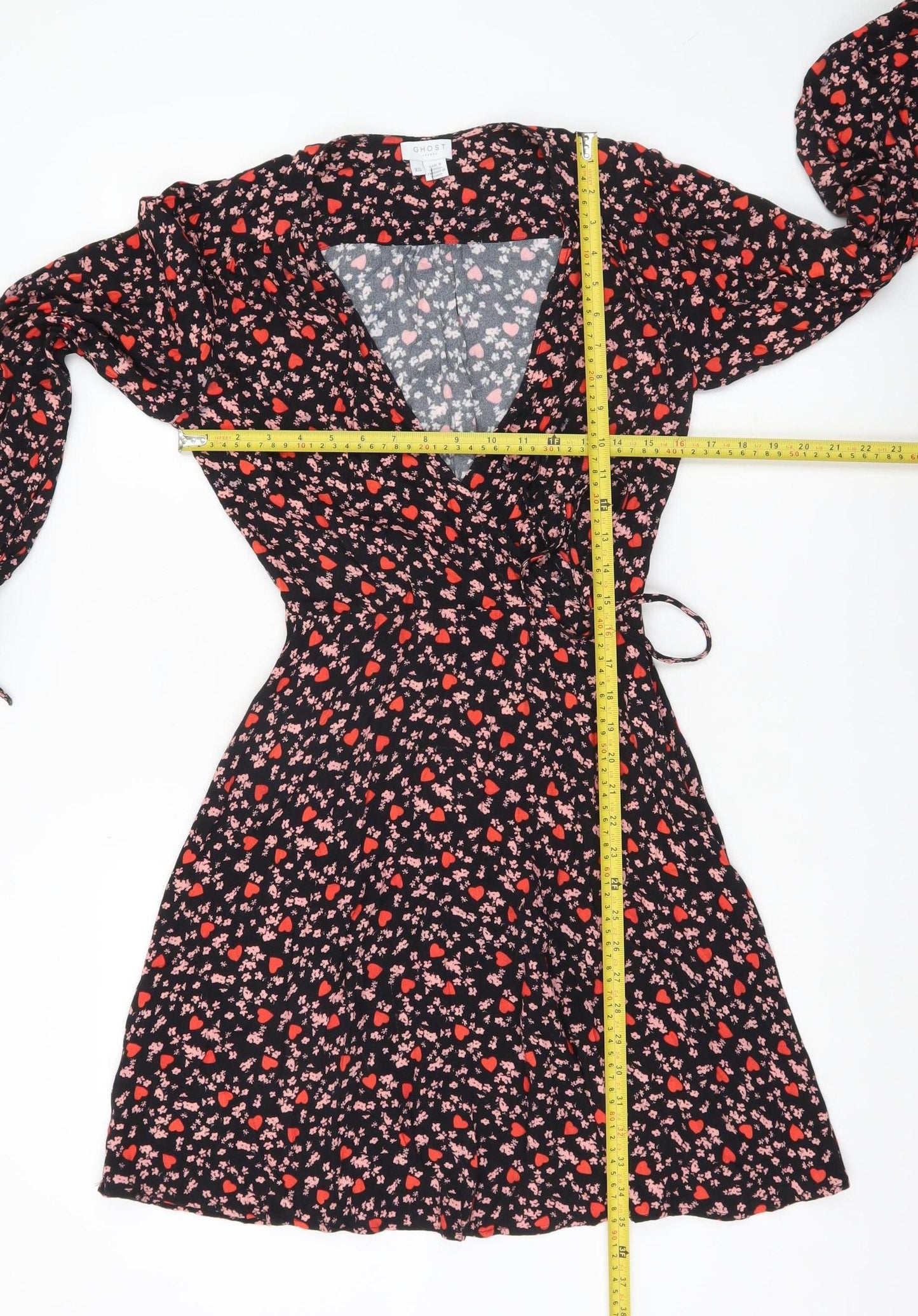 Ghost Women’s Black Floral Print XS Wrap Dress Long Sleeve Viscose