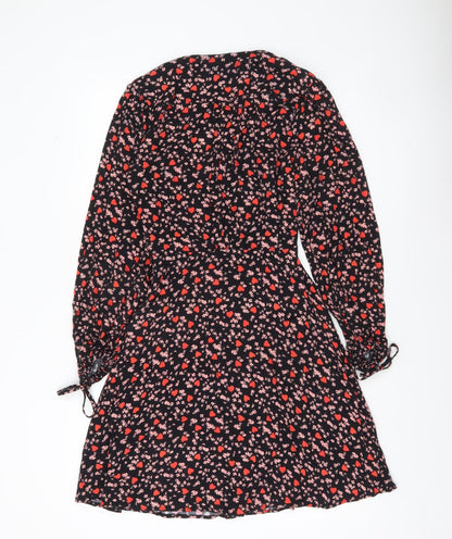 Ghost Women’s Black Floral Print XS Wrap Dress Long Sleeve Viscose