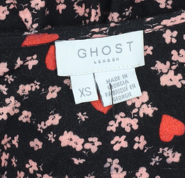 Ghost Women’s Black Floral Print XS Wrap Dress Long Sleeve Viscose