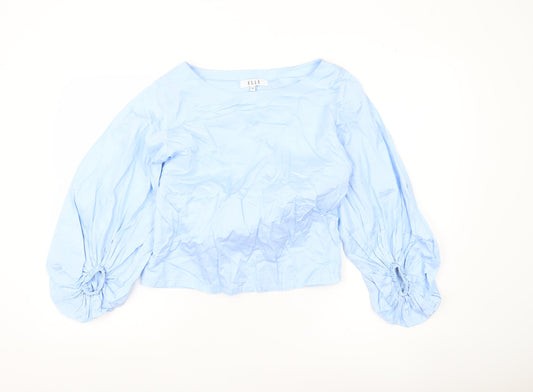 Elle Women’s Blue Cotton Bow Back Balloon Sleeve Blouse Size 12