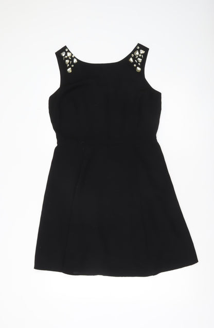 Papaya Women’s Black Beaded Sleeveless A-Line Party Dress Size 12