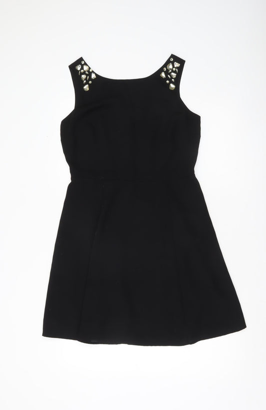 Papaya Women’s Black Beaded Sleeveless A-Line Party Dress Size 12