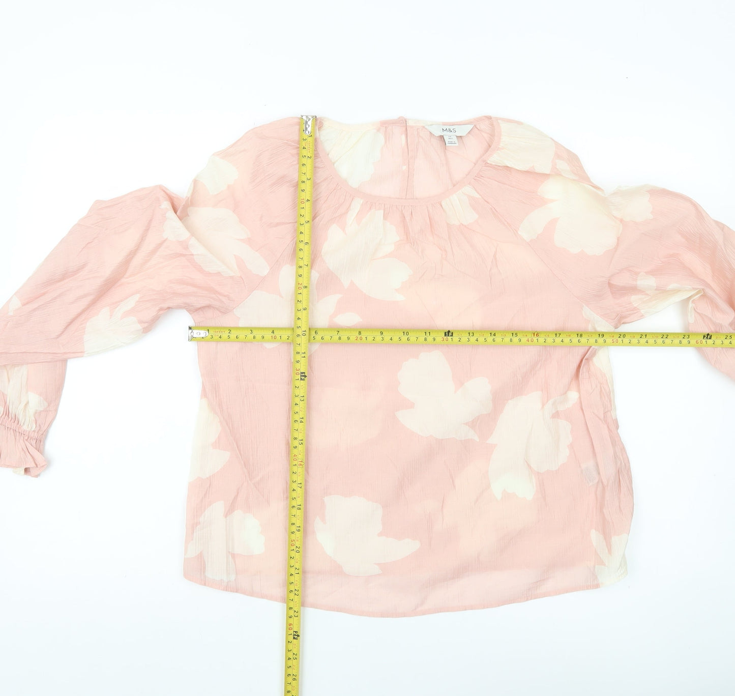 Marks and Spencer Womens Pink Floral Blouse Size 10 Long Sleeve Tunic