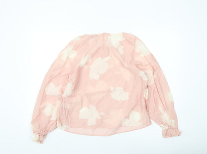 Marks and Spencer Womens Pink Floral Blouse Size 10 Long Sleeve Tunic