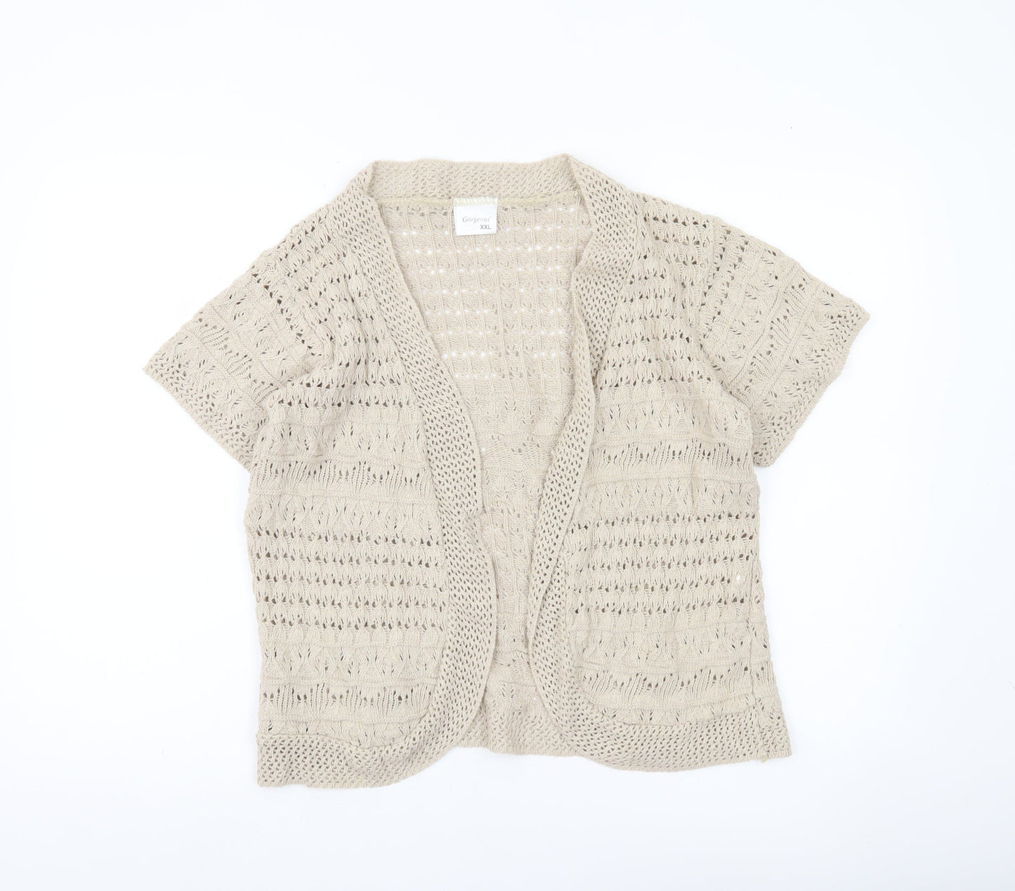 Gorgeous Women’s Beige 2XL Open-Knit Short Sleeve Cardigan